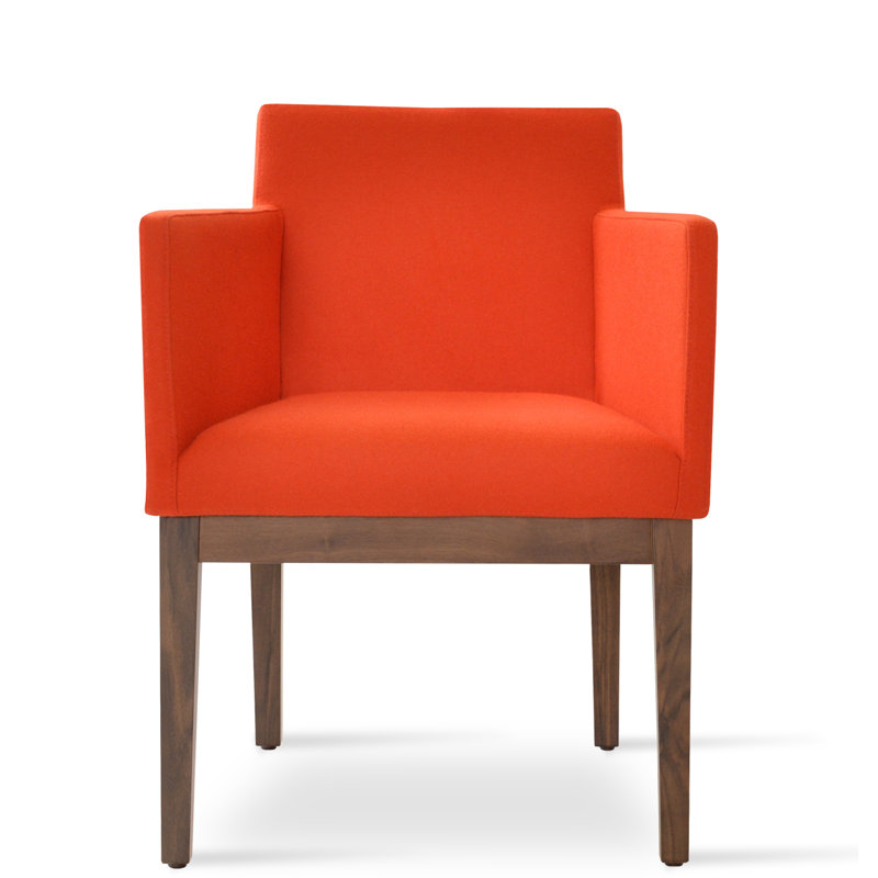 Harput Wood Solid Back Arm Chair, Walnut, Orange Wool