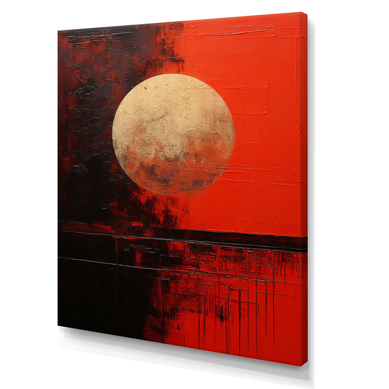 Reproduction d'art sur toile lune dorée et rouge, H 40 po x l 30 po x P 1,5 po, Toile tendue