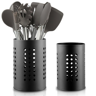 Kitchen Utensils Holder For Counter Top 2 Pieces, Black Stainless Steel Cutlery Holder