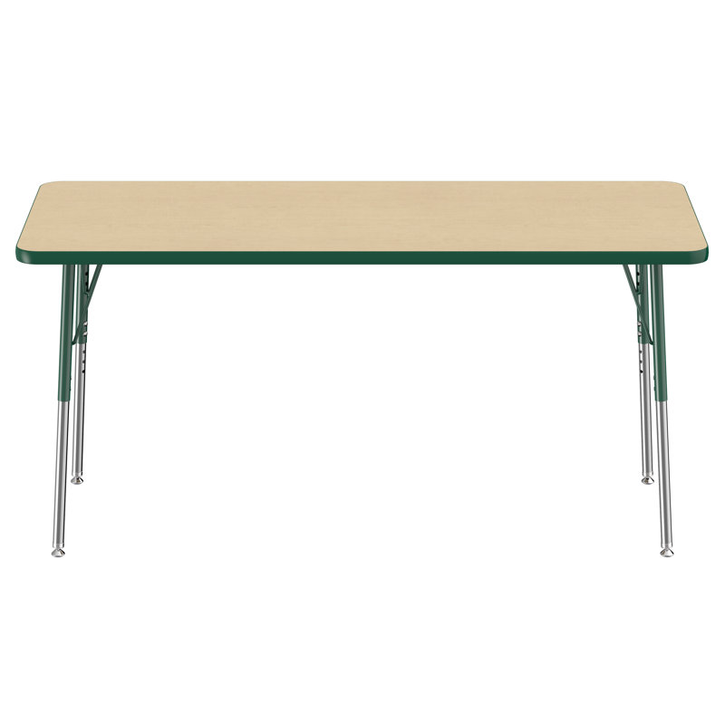 Table d'activité rectangulaire à hauteur réglable en forme de T, 24 po x 60 po, Érable / vert, Roulement pivotant standard