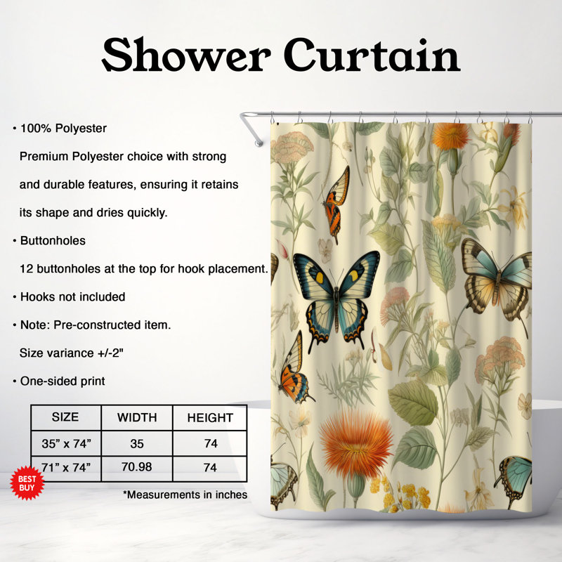 Garden Flutter - Rideau de douche Premium, H 74 po x l 71 po