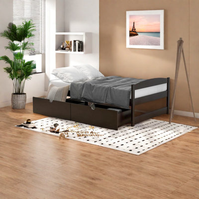 Lit plateforme simple avec rangement en bois espresso peu encombrant
