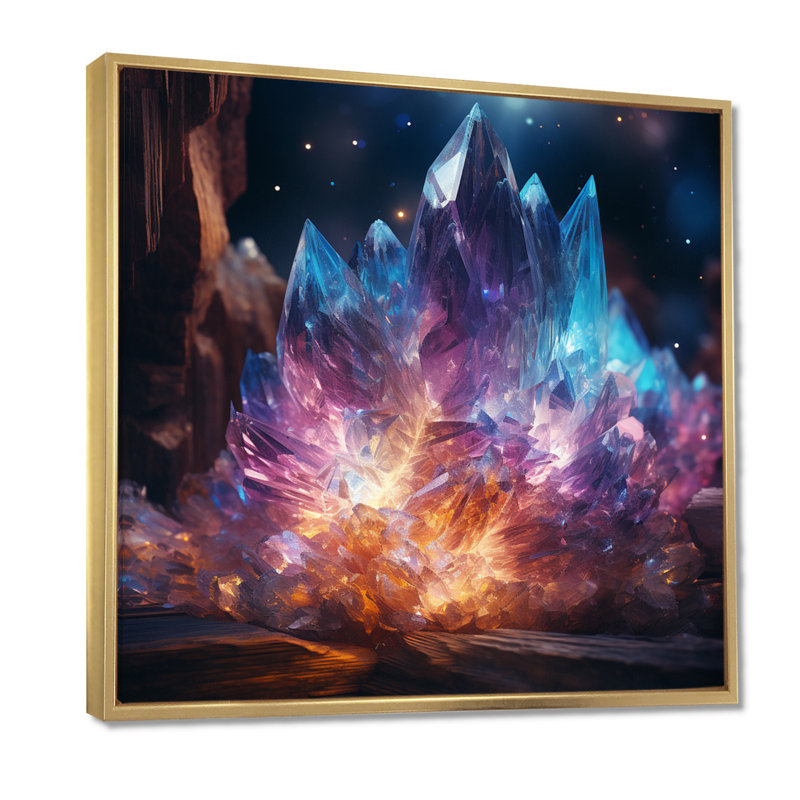 Décoration murale Crystalline Dream Magic - pierre géode, Toile avec cadre flottant or, H 36 po x l 36 po x P 1,5 po