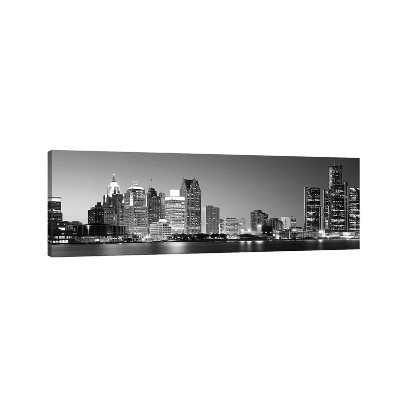 City At The Waterfront, Lake Erie, Detroit, Wayne County, Michigan, USA - Wrapped Canvas Panoramic Print