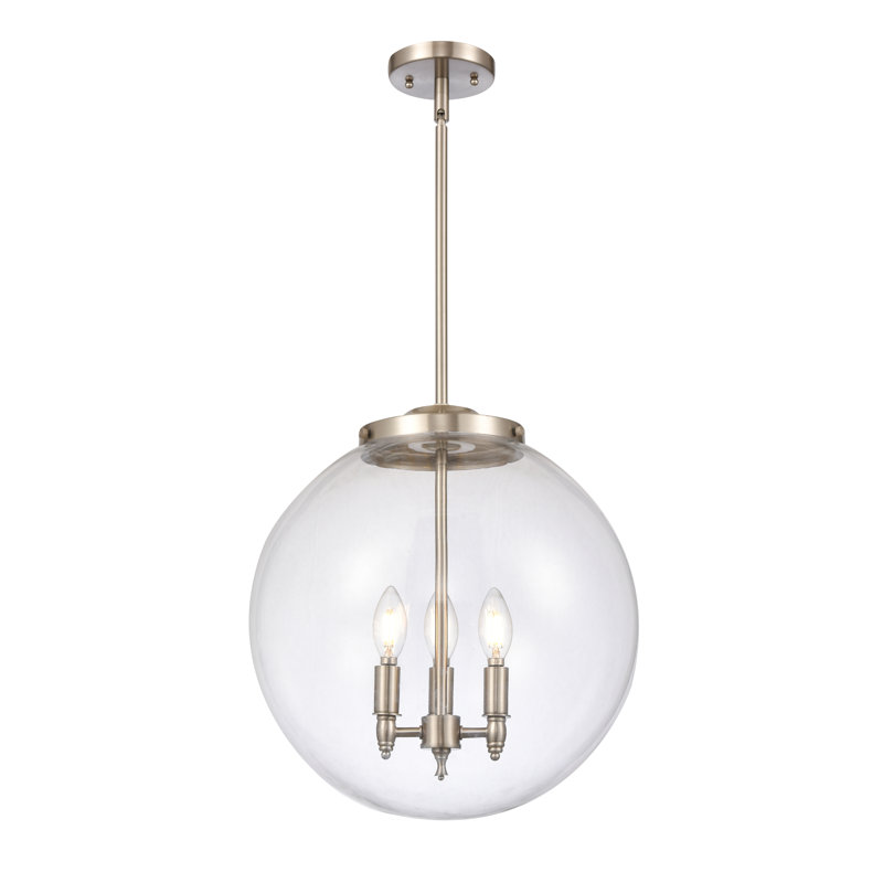Luminaire suspendu sphère 3 lumières Frederick, H 17 po x l 16 po x P 16 po, Transparent, Nickel satiné brossé