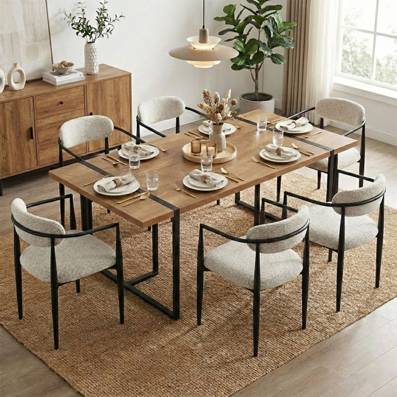Upholstered Chenille Dining Armchairs With Open Back (Set Of 6), Beige
