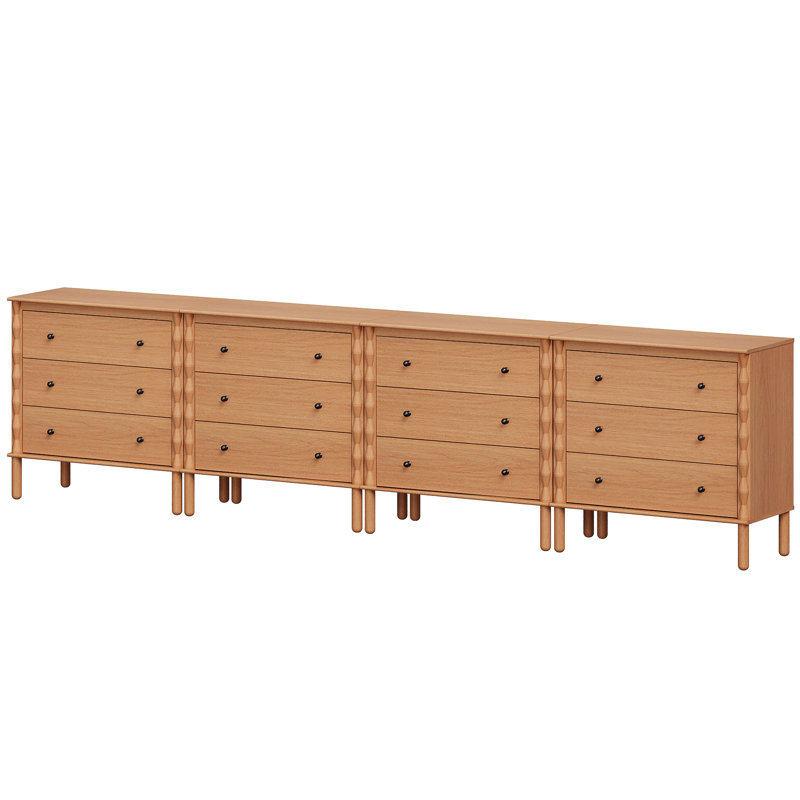 Buffet Greeta à 12 tiroirs avec pattes en bois massif, couleur noyer, Noyer