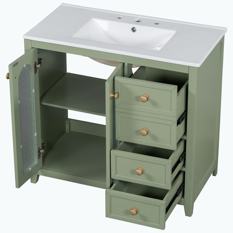 Meuble-lavabo de salle de bain avec lavabo en céramique, Vert