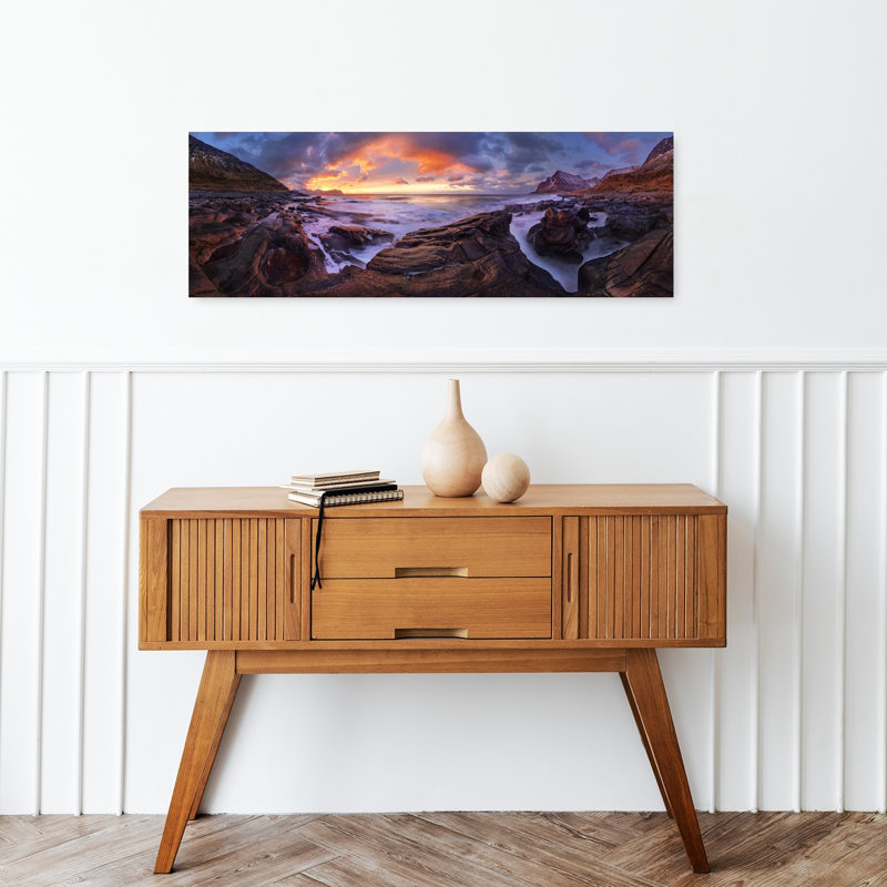 Sunset Over Rocky Coast by Jan Smid Master - Wrapped Canvas Panoramic Print, 30.84cm H x 91.44cm W
