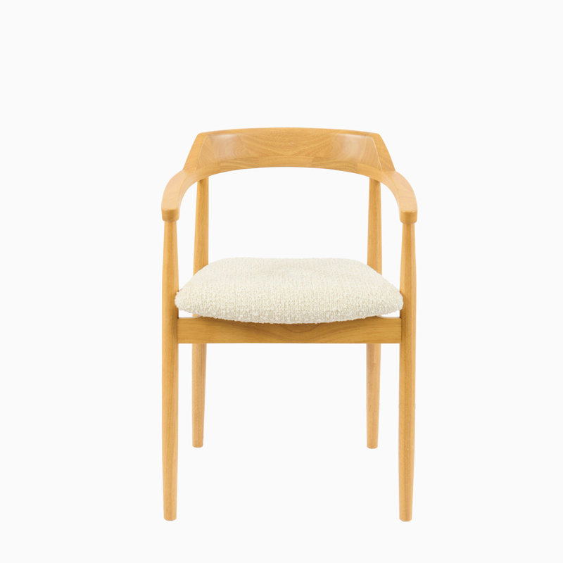 49cm H Upholstered Low Back Armchair, Pale oak, Cream Boucle
