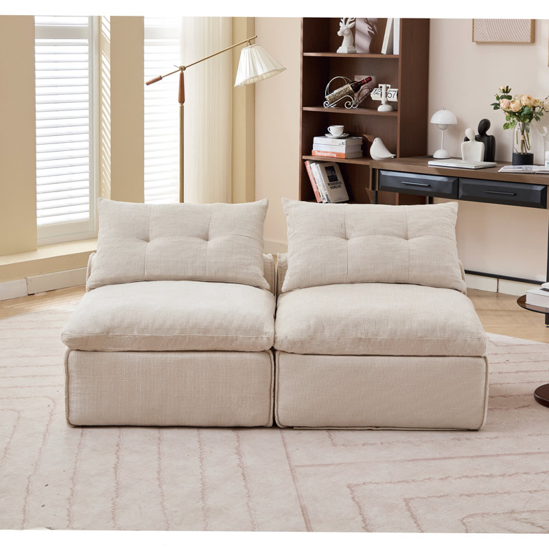 Canapé modulaire polyvalent avec tissu doux et plusieurs coussins pour la détente, Beige
