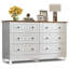 Commode double 6 tiroirs avec grain de bois rouge et finition blanche, casier moderne, idéale pour la chambre à coucher ou le salon.