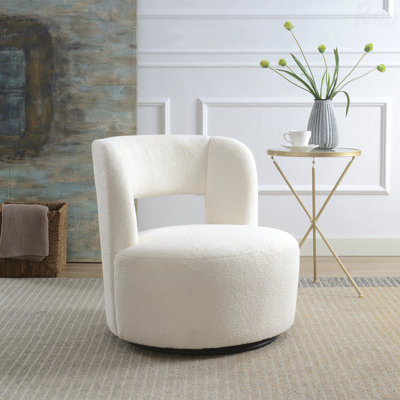 Swivel Barrel Accent Chair With Soft Teddy Fabric, Comfy Ideal For Relaxing Bedrooms Round Accent Chair