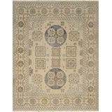 Ivory Hand-Knotted Wool Floral Medallion Geometric Modern Contemporary Carpet Rug