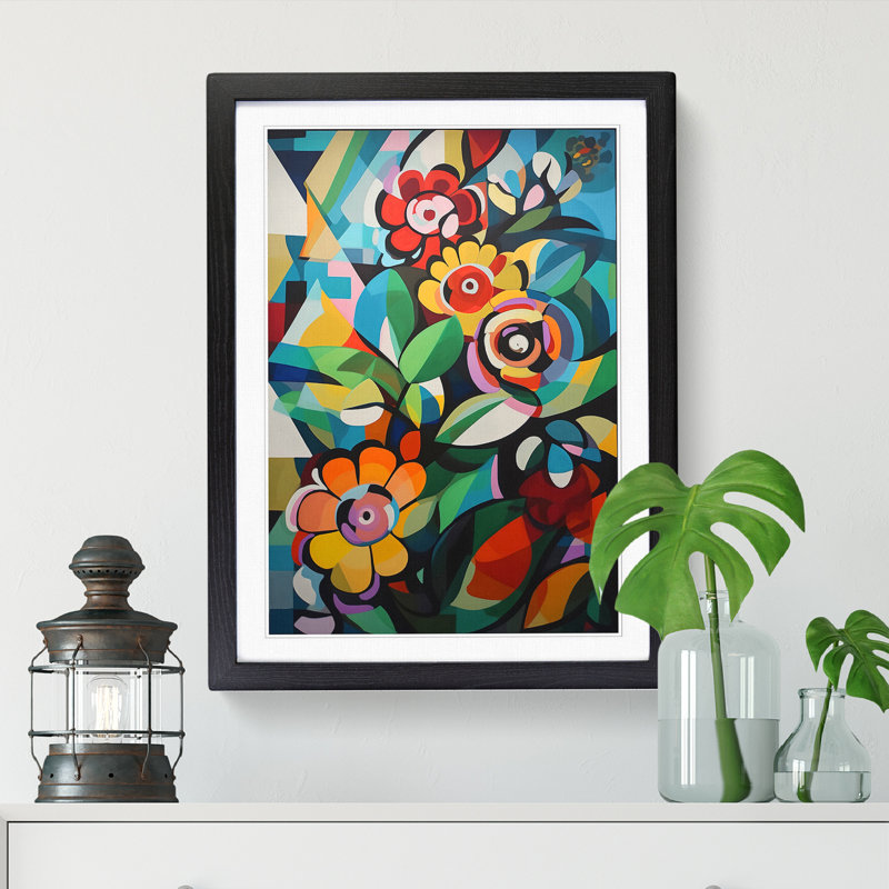 FRM-V0523-881X Flowers Constructivism Painting Vol.1 - Picture Frame Print, Black Framed, 64cm H x 46cm W