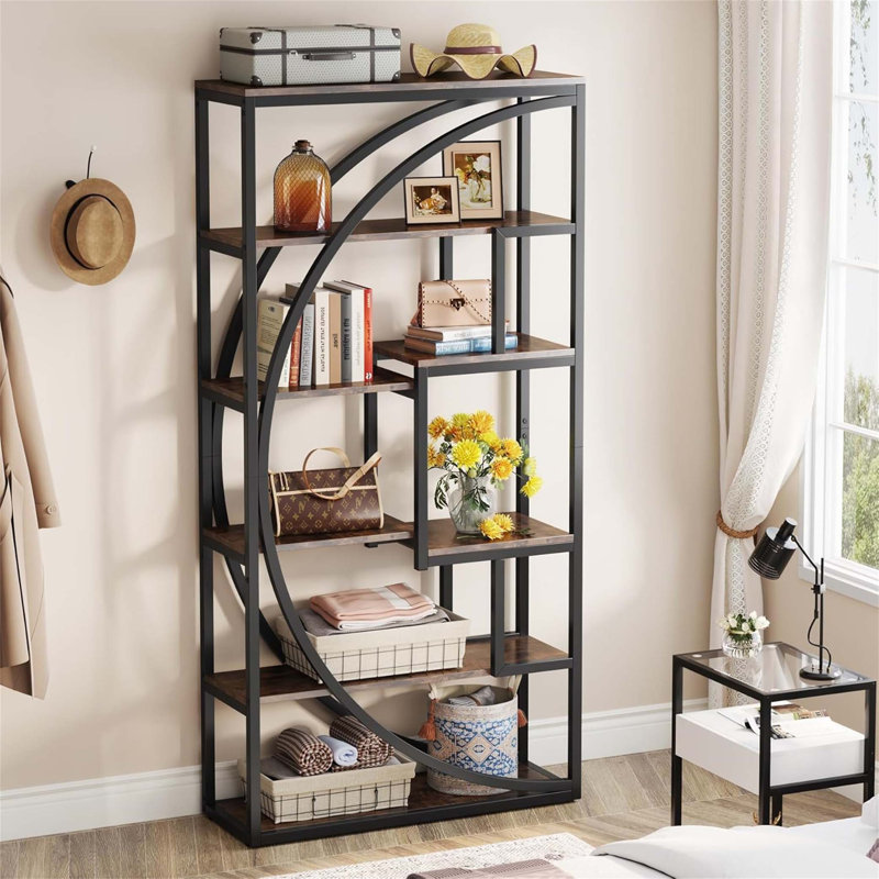 Étagère de style rustique à 5 niveaux de 70,47 pouces avec 8 tablettes ouvertes pour le salon, la chambre à coucher et le bureau personnel