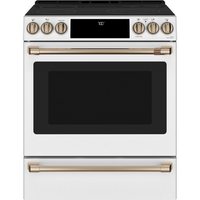 Café 30" 5.7 cu. ft. Smart Slide-in Electric Range with Convection Oven and Radiant Cooktop, Matte White