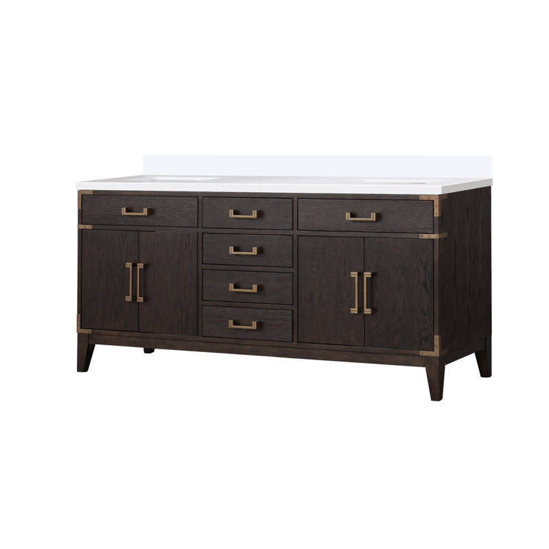 Laurel 72 in W x 22 in D Double Bath Vanity Top, White Cultured Marble, Brown Oak