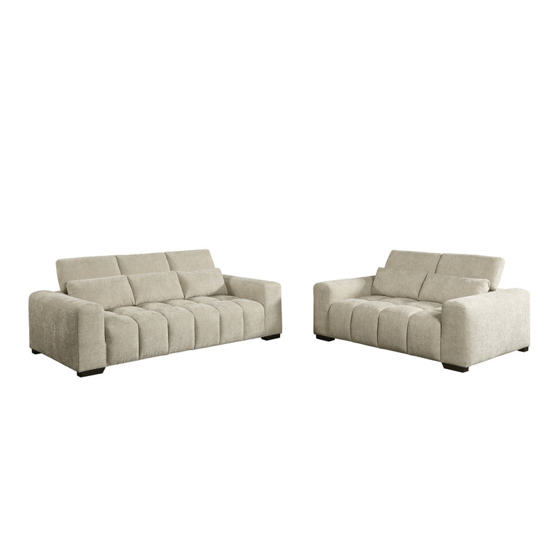 Ensemble de canapé et causeuse 2 pièces Buchheit en tissu chenille, Beige