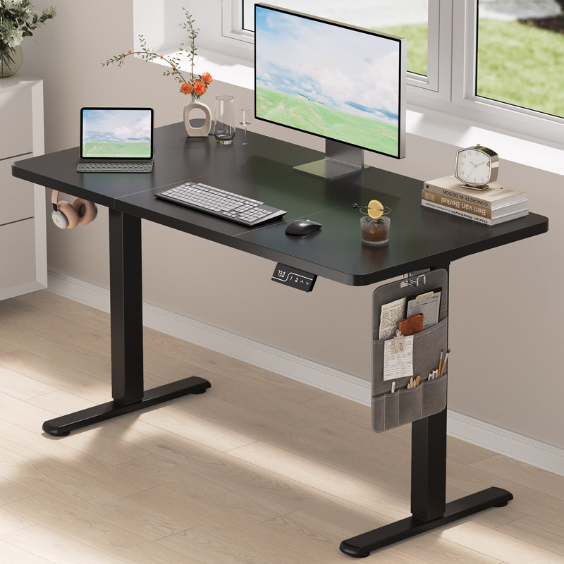 Adjustable Height Steel Standing Desk, 118cm H x 120cm W 60cm D, Black, Black