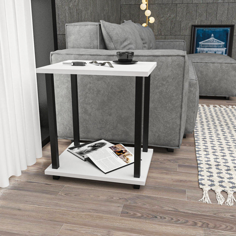Monowi Square Side End Table, White, Black