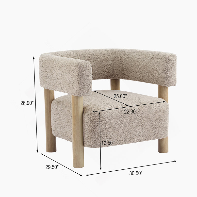 Fauteuil d'appoint rembourré Boucle, Bois naturel
