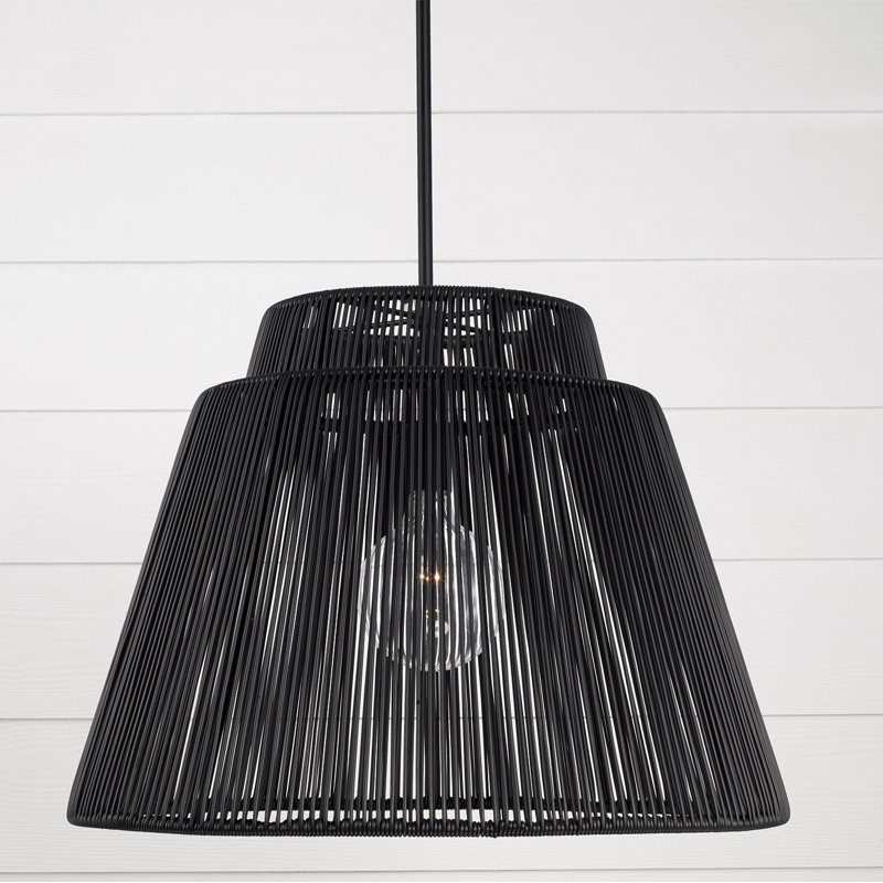 23" W x 17" H 1-Light Indoor Outdoor Pendant in Matte Black and Hand-wrapped Onyx Black Resin Rope, Oynx and Black