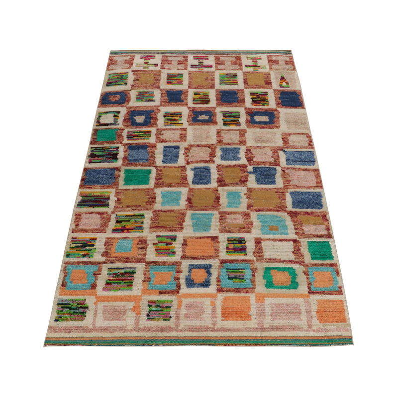 Moroccan Hand Knotted Silk Geometric Area Rug, Rectangle 10' x 14'