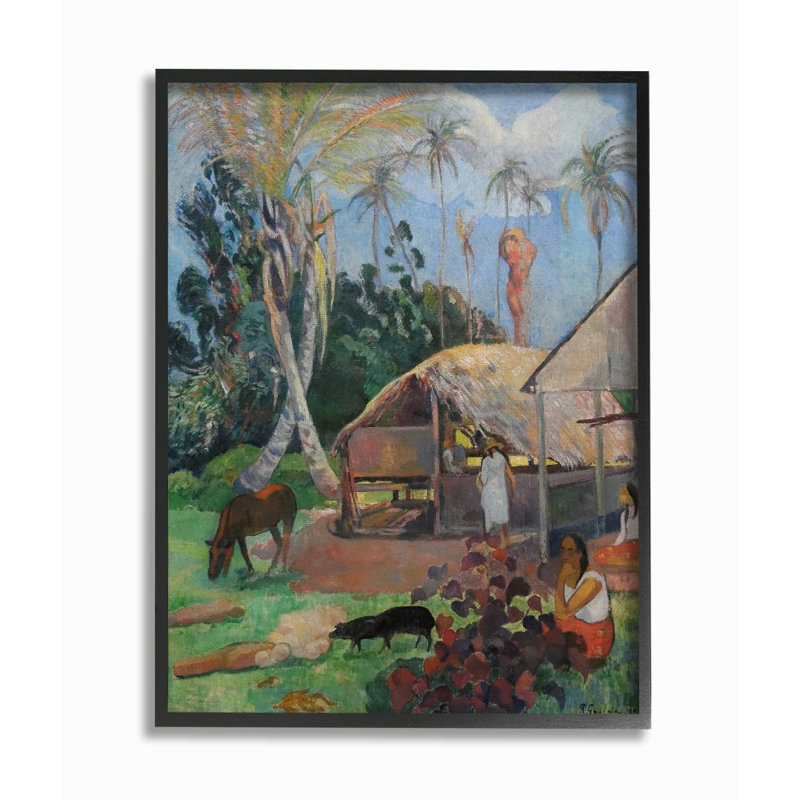 « village farm native figures classic » par paul gauguin-reproduction d’art, H 20 po x l 16 po x P 1,5 po