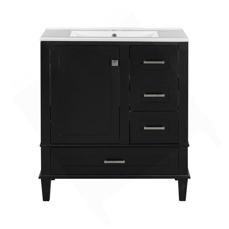 Ensemble de meuble-lavabo moderne avec lavabo 30 po, meuble-lavabo moderne avec porte à fermeture douce et 3 tiroirs, cadre en bois (noir)