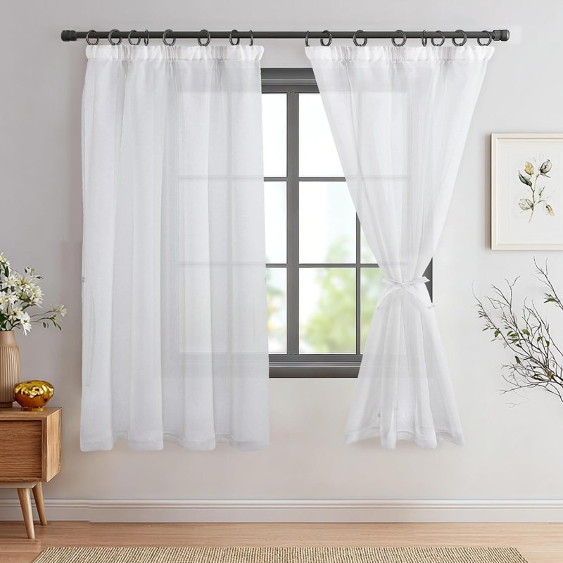 Semi Sheer Curtain Panel Pair, White, 117 cm Width x 229 cm Drop