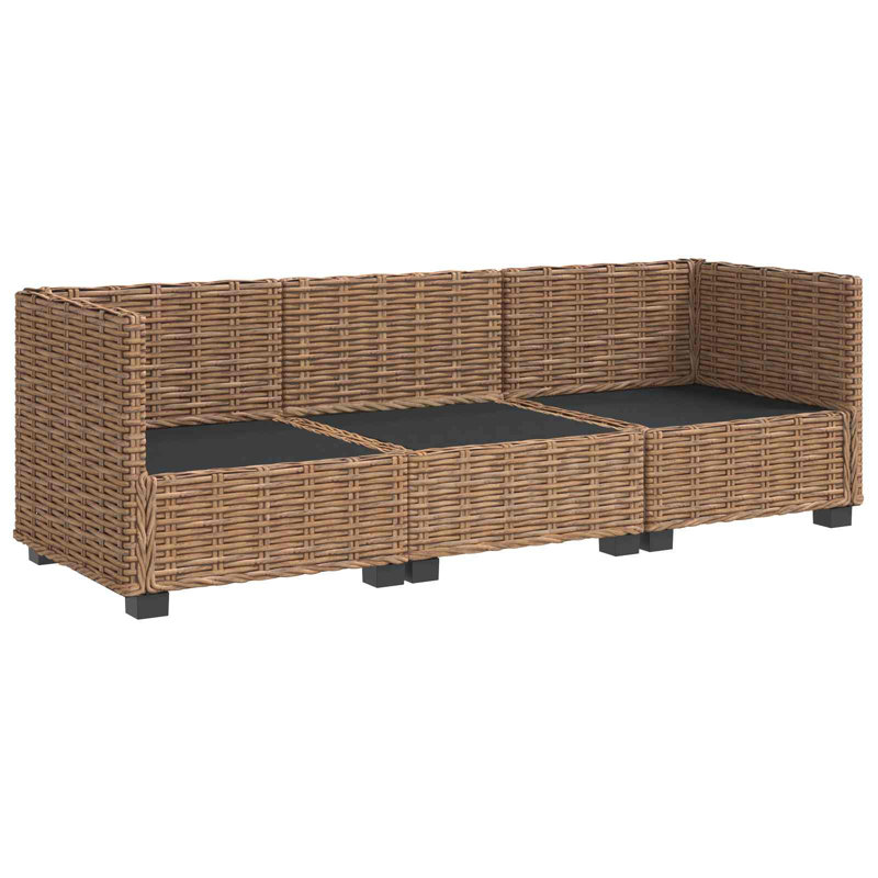 212cm Wide Patio Sectional Set, 3, White Cushion/Natural Frame