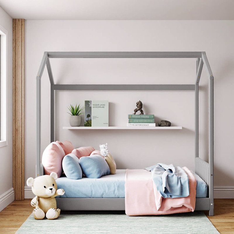 Twin Size Velvet Playhouse Bed in Gray: Where Dreams and Play Unite, Full