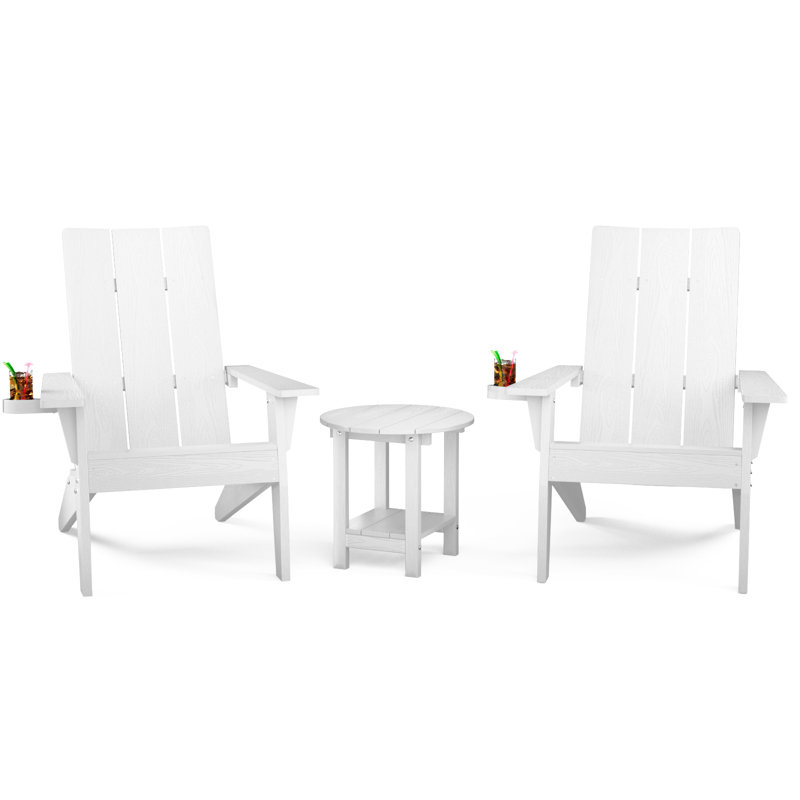 Caddo Outdoor Adirondack Chair With Table, White