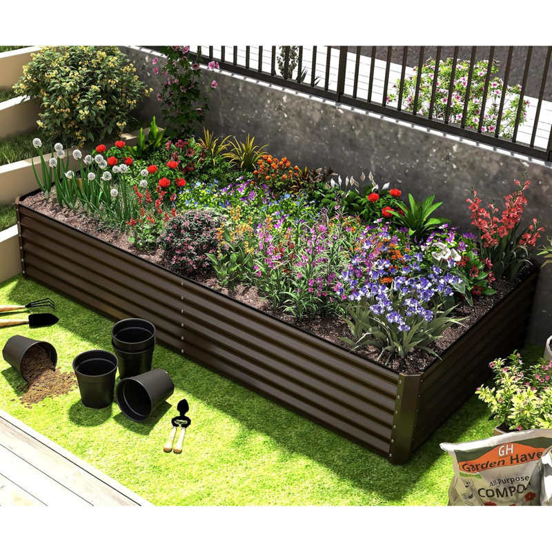Jardinières en acier spacieuses pour le jardinage, boîtes extérieures brunes durables