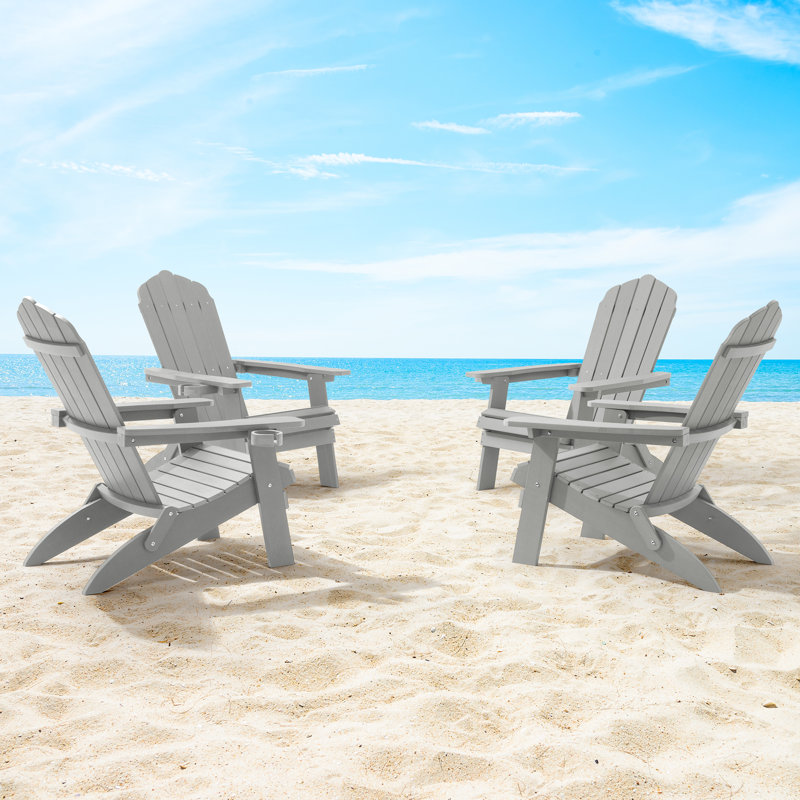Sam Weather-Resistant Foldable Outdoor Adirondack Chair, Light Grey