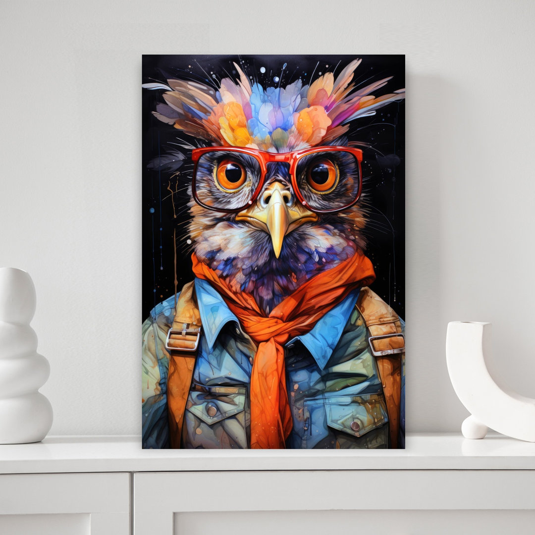Vibrant Bird Scholar Colorful Vibrant Whimsical Bird Owl Portrait Wildlife Wall Art Print