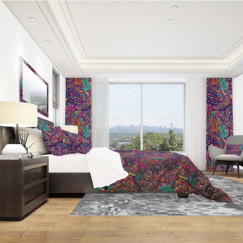 King Multicolor Microfiber Eclectic Floral Duvet Cover Set