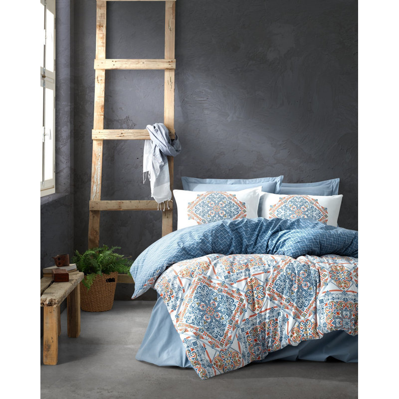 Ensemble de housse de couette 100% coton bleu / blanc / rouge Schuylerville