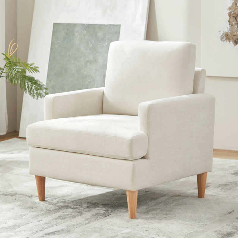 Clancy Armchair With Solid Wood Legs, Beige Chenille