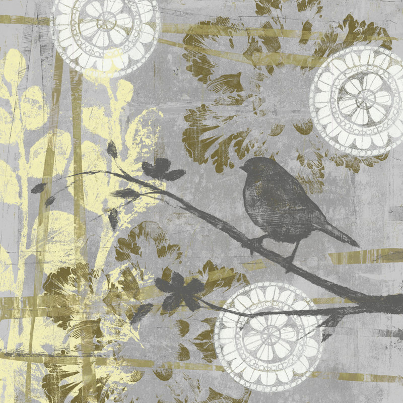 «Serene Bird and Branch I» par Jennifer Goldberger - peinture sur toile tendue, H 30 po x l 30 po x P 1,25 po