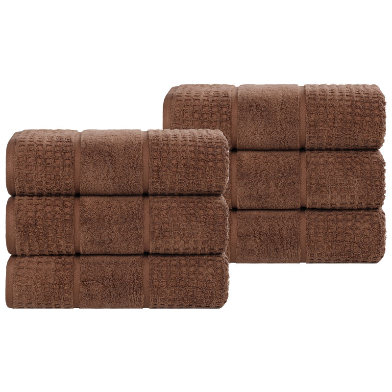 Camillah 100% Zero Twist Cotton Waffle Honeycomb Plush Absorbent Medium Weight Hand Towel Set, Chocolate