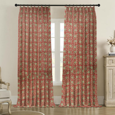 Handmade Block Print Floral Pattern Curtain Soft Boho Pleated Pinch Drape for Home, Office, Living or Bedroom, Kitchen Pink and Blue, 6 Kamal