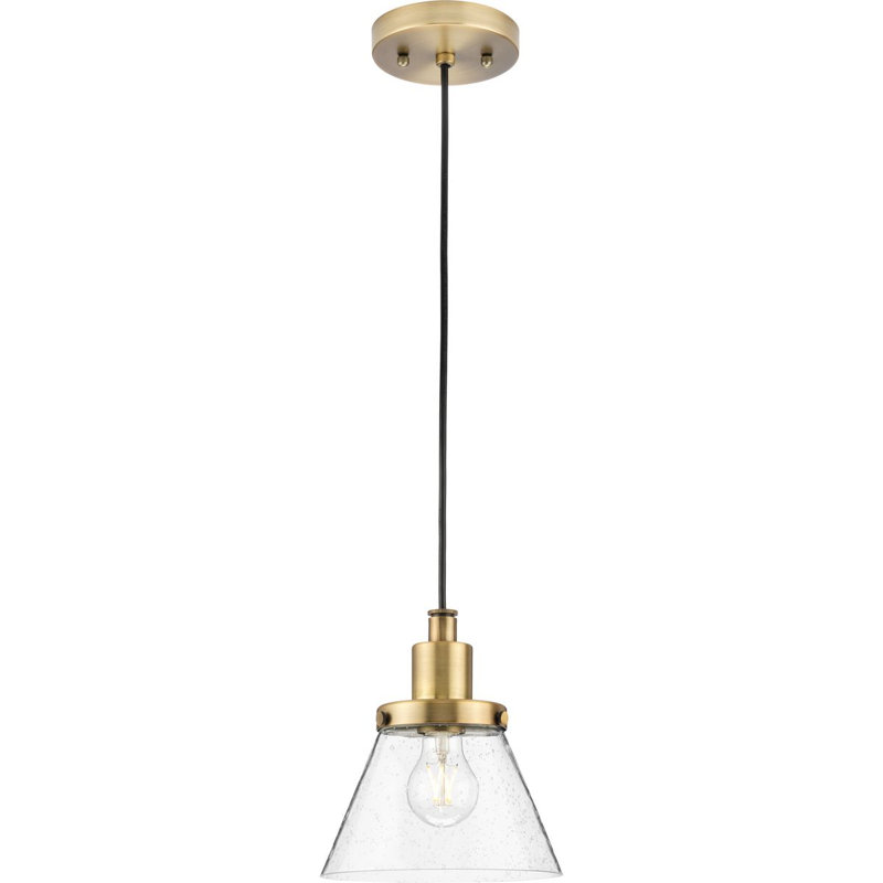Luminaire suspendu conique à 1 lumière Landrich, Martelée transparente, Laiton rétro