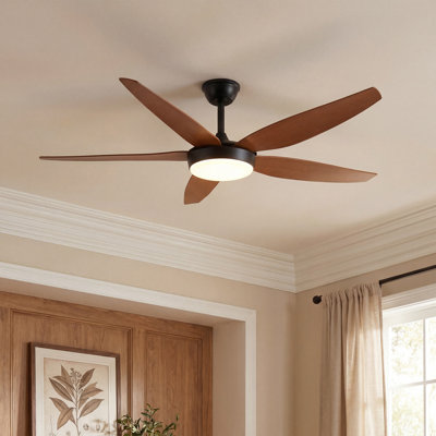 6-speed Low-profile Ceiling Fan With Led Light，53" Modern Smart Dimmable Ceiling Fan