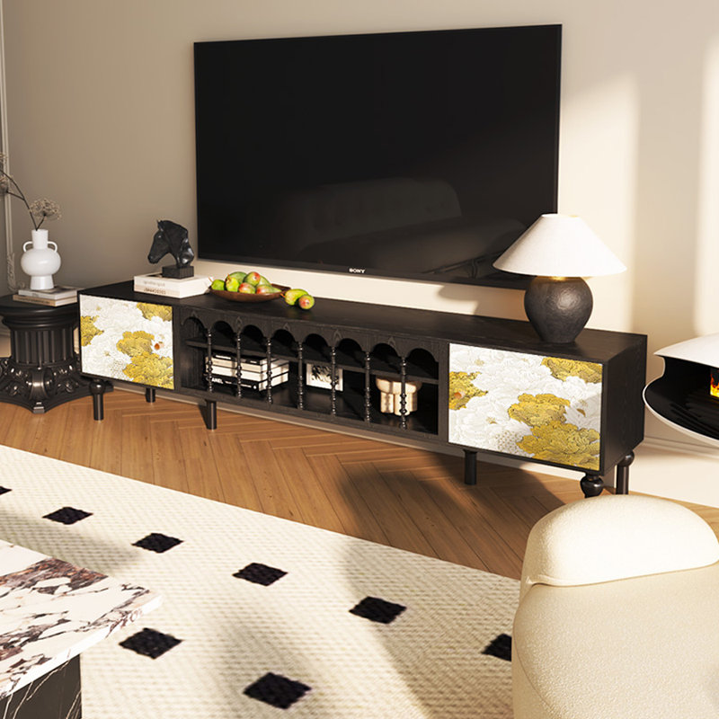 Meuble télé avec rangement peint français rétro, H 21,26 po x L 70,87 po x l 15,75 po, Noir