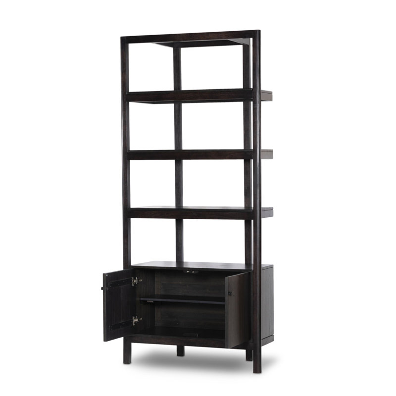 Bibliothèque standard en bois massif Jeanna, Bois d'hévéa noir usé