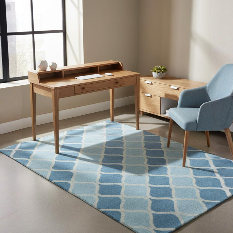 Tapis bleu et crème en laine touffeté à la main Barr Authentic, 5 pi x 7 pi