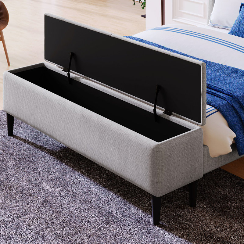 Chatmon Upholstered Storage Tywain Frame With Storage Ottoman Bench, Grey