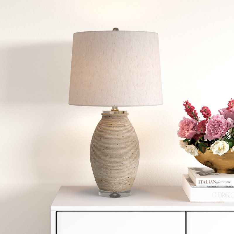 Lampe de table en béton Bystrik, Base beige / abat-jour beige